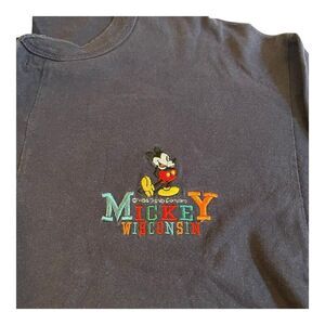 Anvil Mickey Mouse Wisconsin Embroidered Long Sleeve Shirt Tshirt Button Large